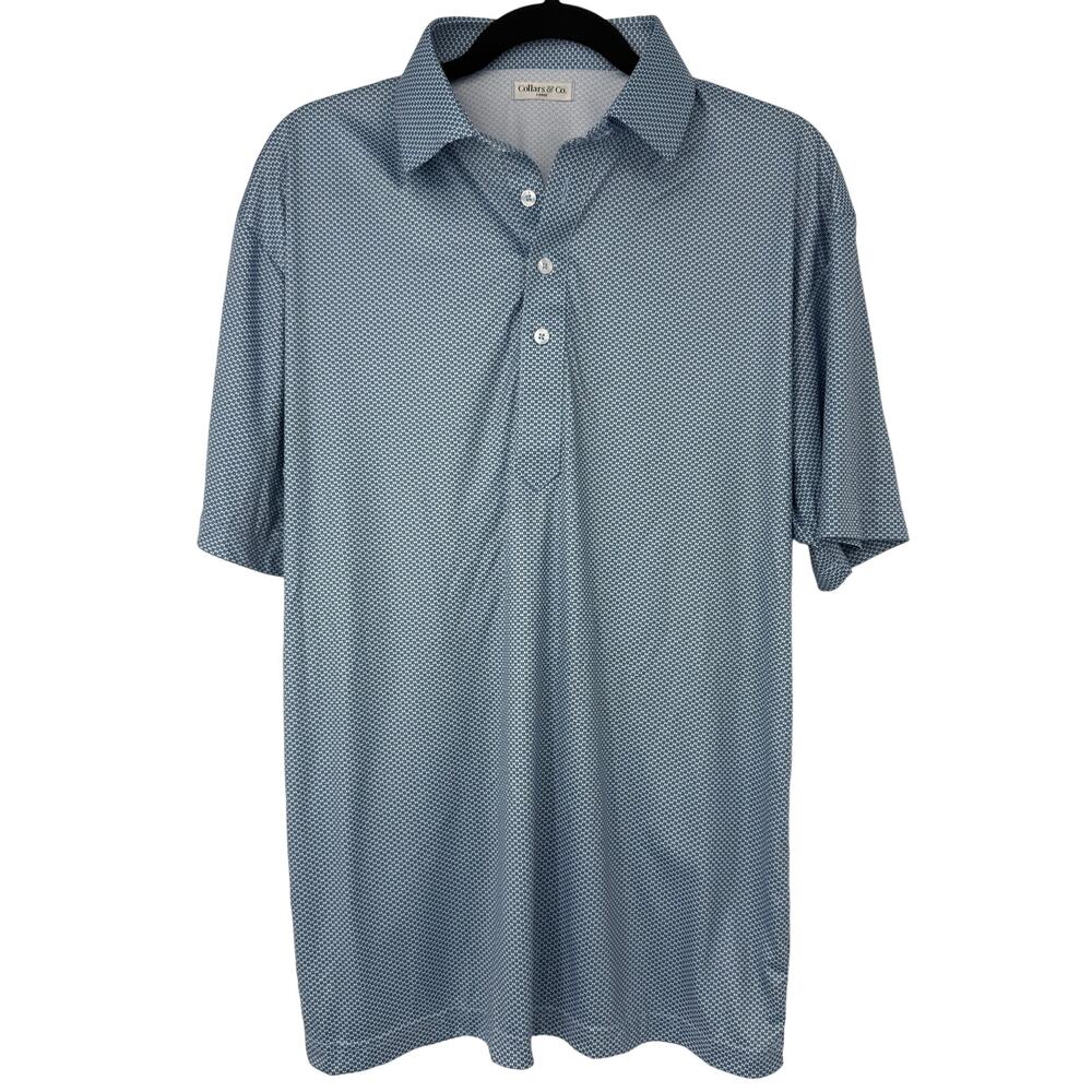 Collars & Co Blue Micro Print Dress Collar Polo Shirt Large Performance Stretch